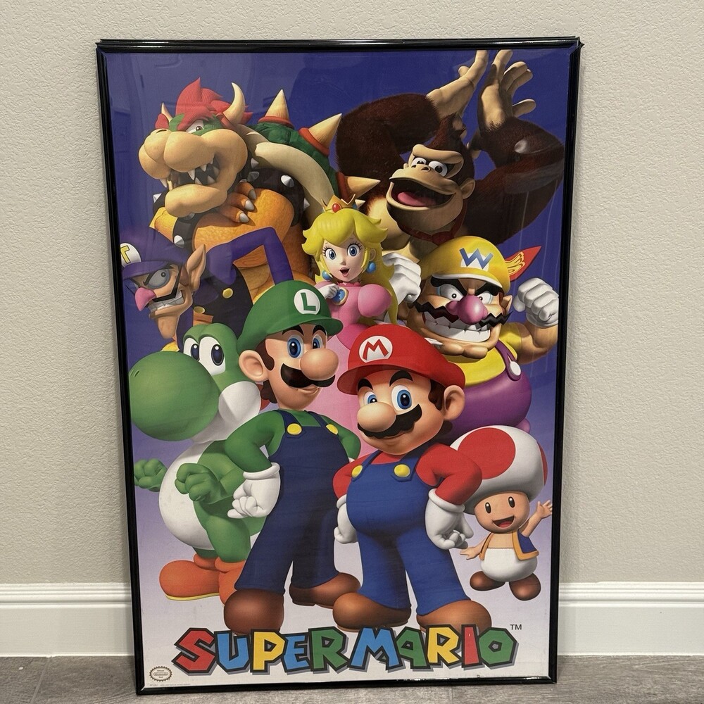 2009 Nintendo Super Mario Bros Framed Wall Art Poster 24x36 Inches Mario Luigi